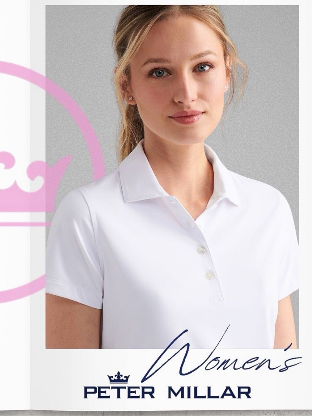 Peter Millar woman’s E4 wicking performance polo tee NWT White/Hula MSRP $79.50